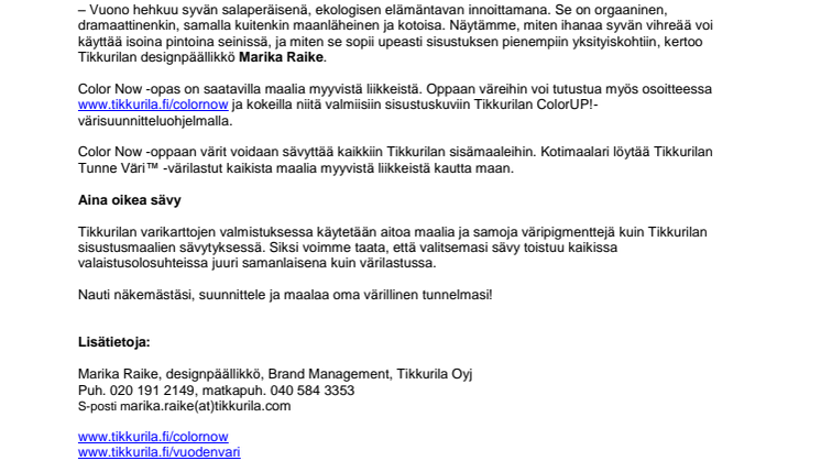 Tikkurila esittelee vuoden 2016 trendivärit