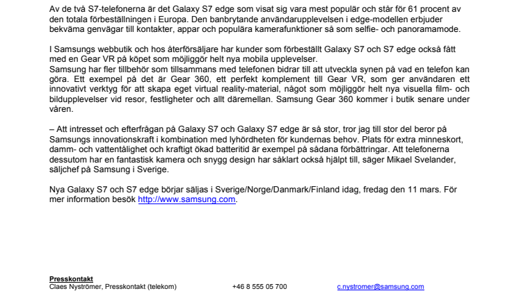 Rekordmånga förbeställningar av Samsung Galaxy S7 och S7 edge 