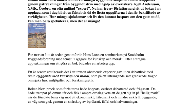 Boken som stoppades av byggindustrin ges ut igen - Byggande med kunskap och moral