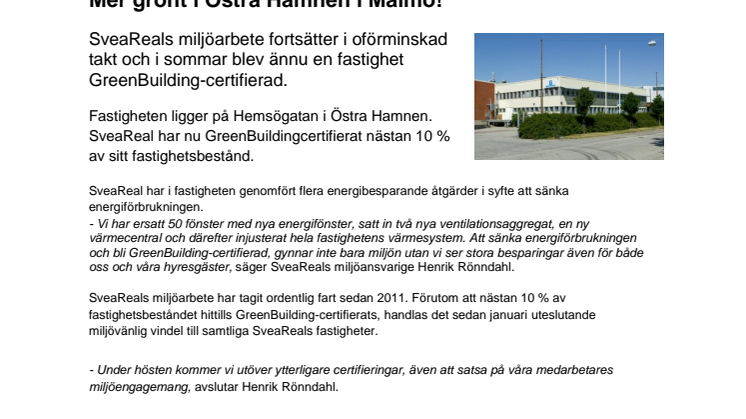 Mer grönt i Östra Hamnen i Malmö!