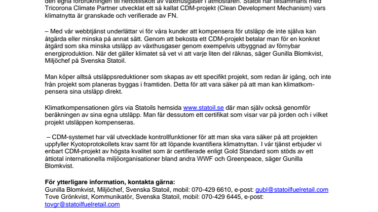 Klimatkompensera enkelt med Statoils webbtjänst 