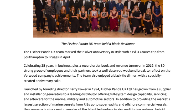 Silver Anniversary Cruise for Fischer Panda UK Team