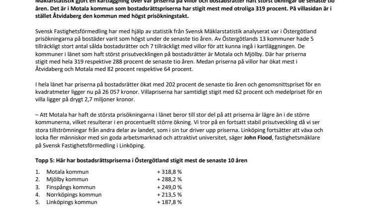Unik kartläggning visar:  Så har Östergötlands bostadspriser utvecklats de senaste tio åren