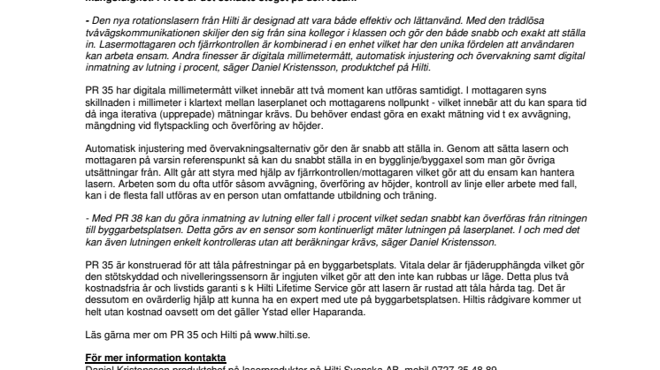 Robust, mångsidig, enkel – PR 35 – en ny rotationslaser från Hilti