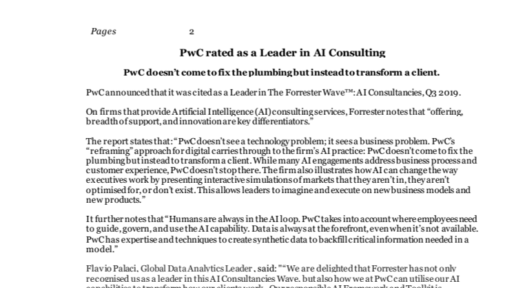 PwC rated as a Leader in AI Consulting 