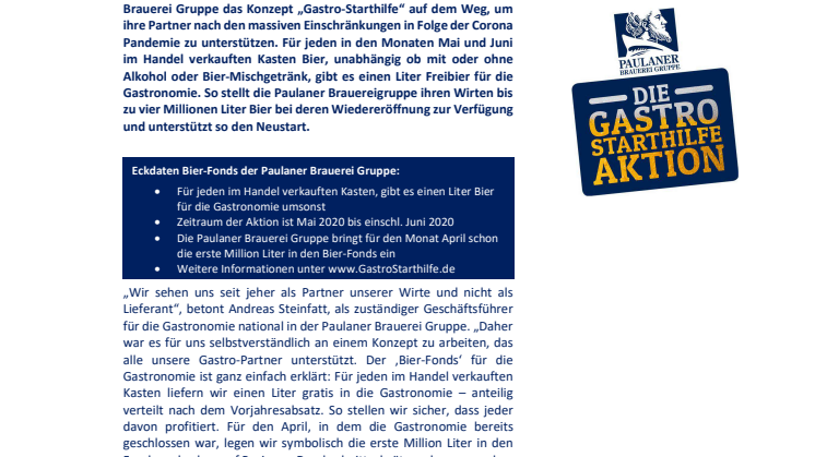 Die Paulaner Brauerei Gruppe legt „Bier-Fonds“ als Gastro-Starthilfe auf