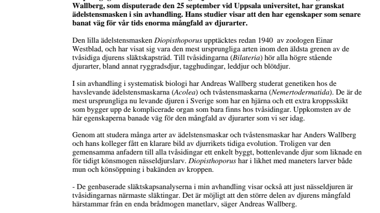 Ädelstensmasken är nyckeln till djurens tidiga evolution 