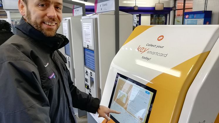 Touch-screen smart travel: Thameslink Managing Director Tom Moran tries out the new self-service Key smartcard kiosk
