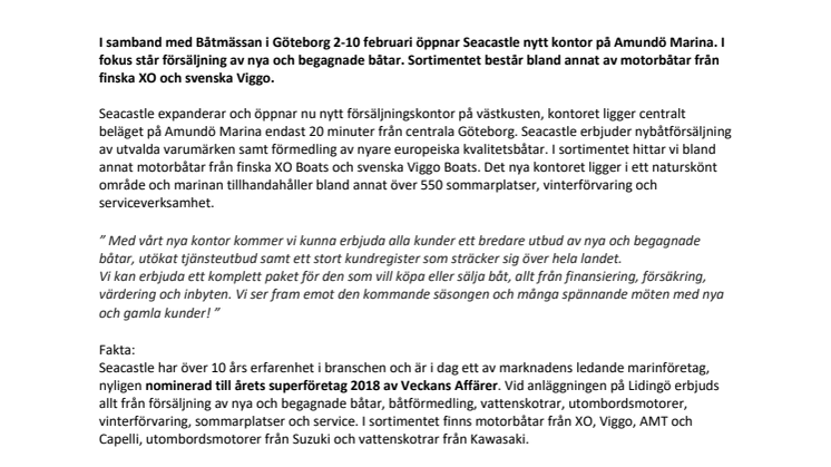 Seacastle öppnar i Göteborg och blir ny återförsäljare för XO och Viggo på Västkusten!