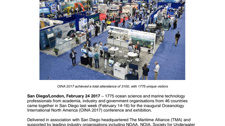 OINA 2017: Technology Drives Collaboration Between Industry, Academia and Government at Successful Oceanology International North America Debut