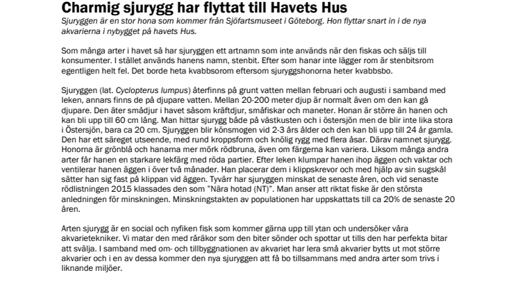 Charmig sjurygg har flyttat till Havets Hus