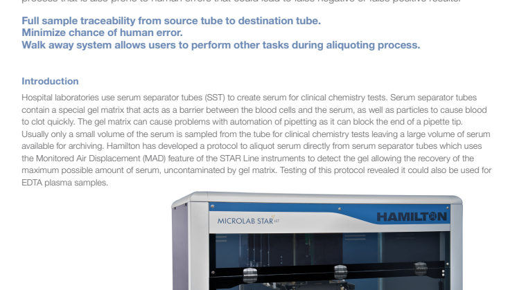 Recovery of serum directly from serum separator tubes