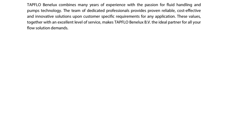 We are proud to announce the establishment of Tapflo Benelux!