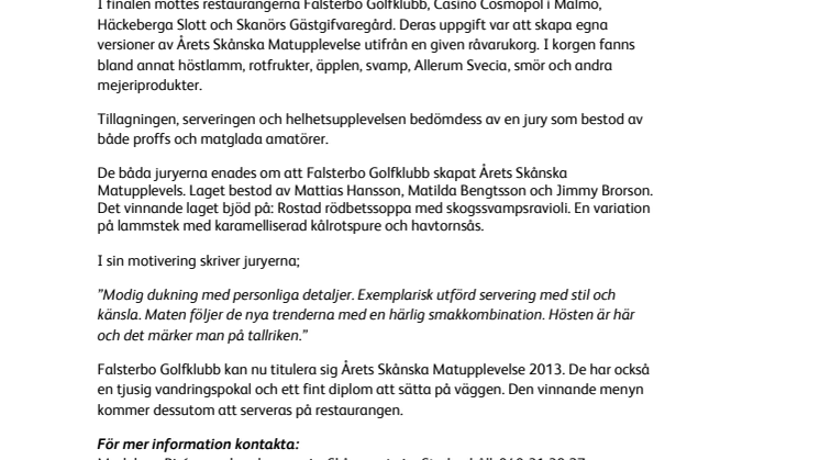 Falsterbo Golfklubb är Årets Skånska Matupplevelse
