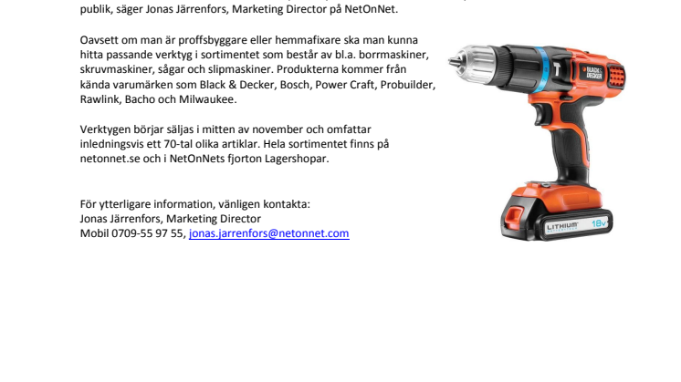 NetOnNet börjar sälja verktyg