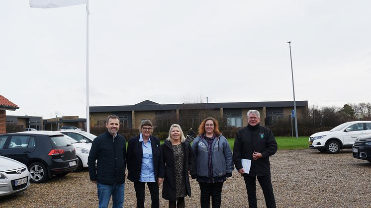 Thomas Kempf adm dir i Forenede Service, Laila Rasmussen, Mette Madsen for. sekr 3F, Winni Lang, Tom Arnskov FSAS foran 3F.jpg