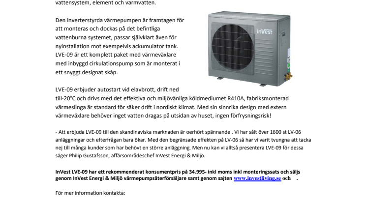InVest LVE-09 - Luft Vatten Värmepump under 35.000:- inkl moms.