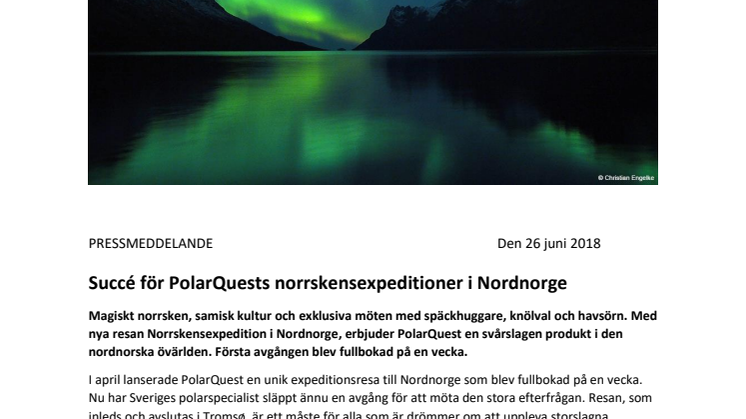 Succé för PolarQuests norrskensexpeditioner i Nordnorge