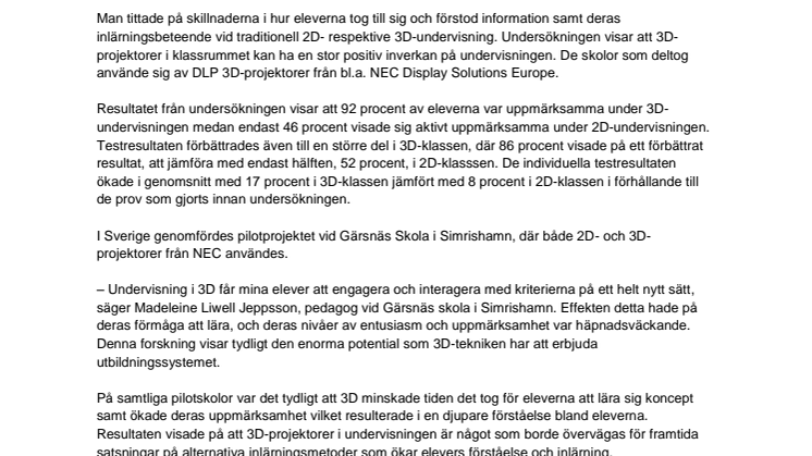 Elever dubbelt så engagerade vid 3D-undervisning