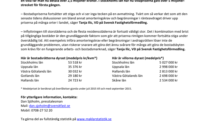 Kommentar till Svensk Mäklarstatistik: ”Bostadsbristen får priserna att stiga ytterligare”