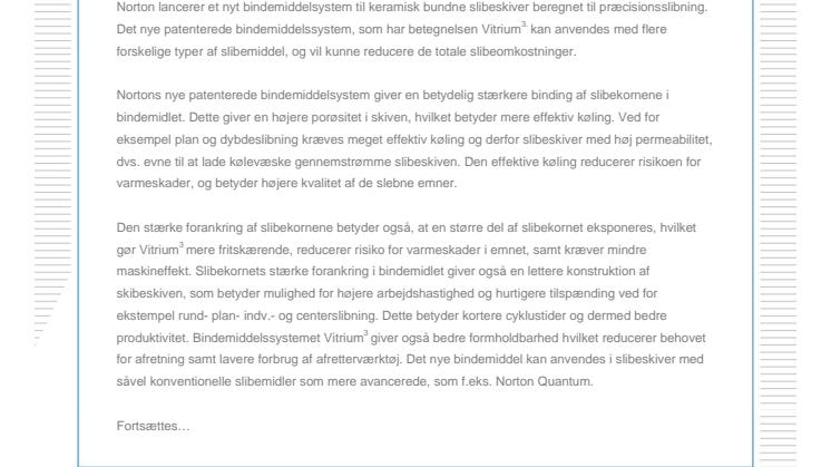 Nyt bindemiddelsystem til præcisionsslibeskiver