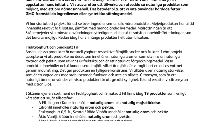 Skånemejerier minskar användningen av tillsatser