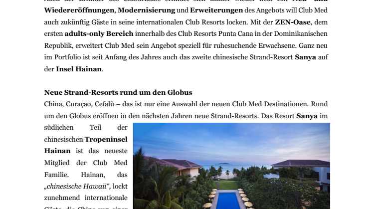 Neueröffnungen, Modernisierung und „Zoning“ - Wohin die Reise von Club Med bis 2018 geht
