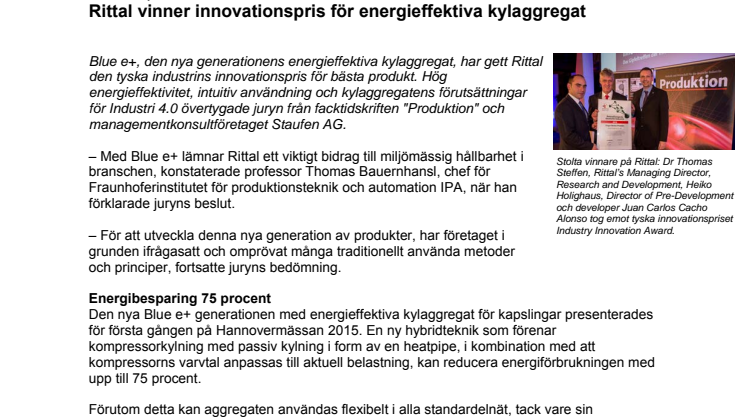 Rittal vinner innovationspris för energieffektiva kylaggregat