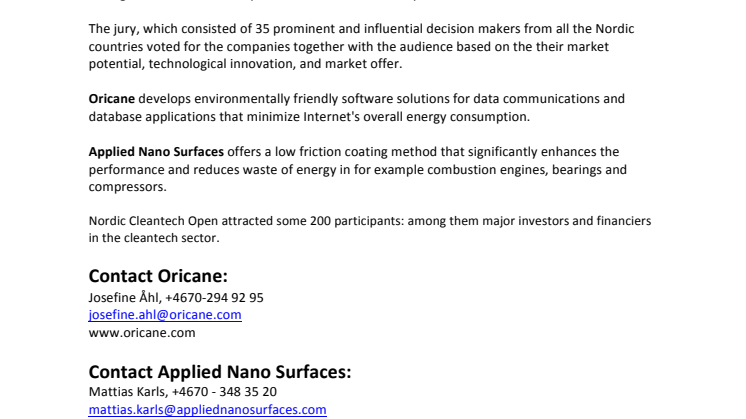Promising cleantech start-ups awarded second and third prize in the Nordic Cleantech Open.
