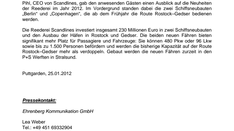 Scandlines feiert Neujahrsempfang in Berlin