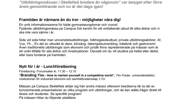 Utbildningsmässa på Campus Skellefteå 3 februari