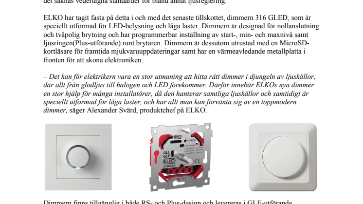 ELKO introducerar marknadens mest avancerade LED-Dimmer