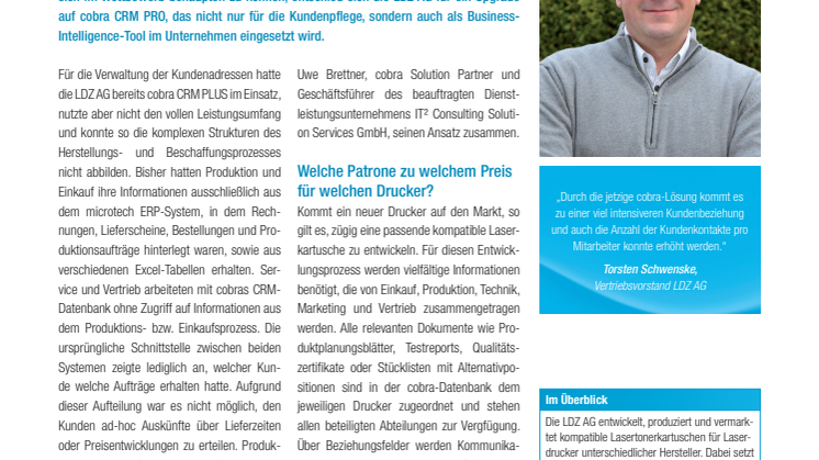 Reibungslose Abläufe in Einkauf und Produktion: cobra CRM sorgt für Überblick bei der LDZ AG