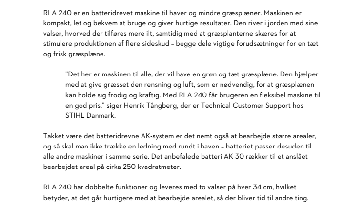 STIHL præsenterer RLA 240 – 2 i 1-maskinen til mosfri og frodige græsplæner 