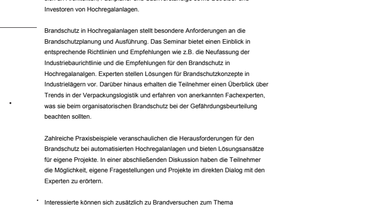 FeuerTRUTZ im Dialog – Brandschutz in Hochregalanlagen