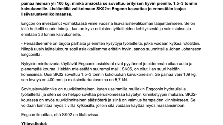 Engcon julkistaa uuden lajittelukouran minikaivureille – vastaus markkinoiden suureen kysyntään