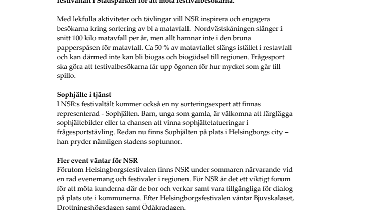 Sophjältar och matavfallsfrågesport  – NSR laddar för Helsingborgsfestivalen