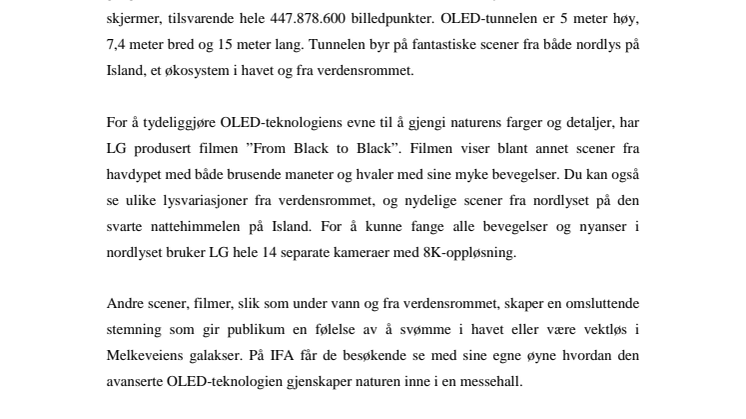 Besøkende på IFA 2016 ønskes velkommen til verdens største OLED-tunnel med 450 millioner fargesprakende bildepunkter 