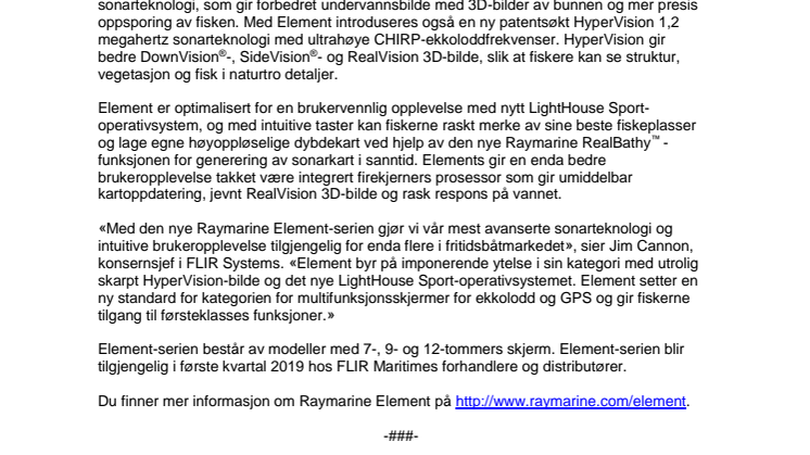 Raymarine: FLIR lanserer Element-serie med naturtro sonarbilde