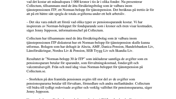 Collectum lanserar Norman-belopp för tjänstepension