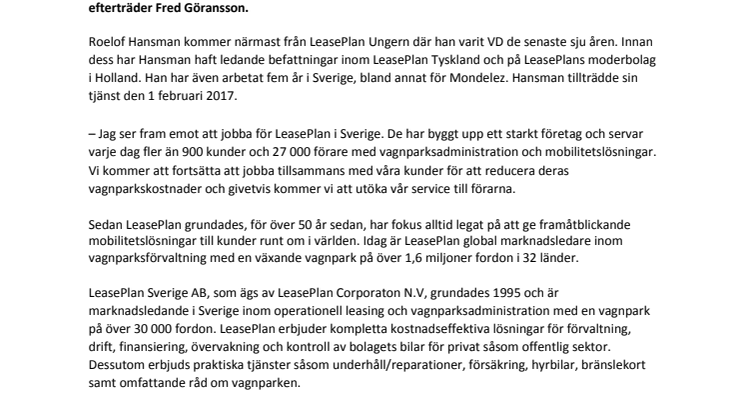 Ny VD för LeasePlan Sverige AB
