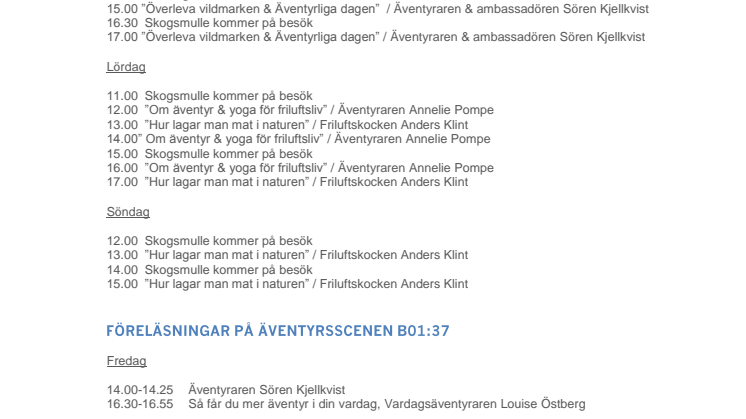 Program föreläsningar Friluftsfrämjandet Vildmarksmässan 2016