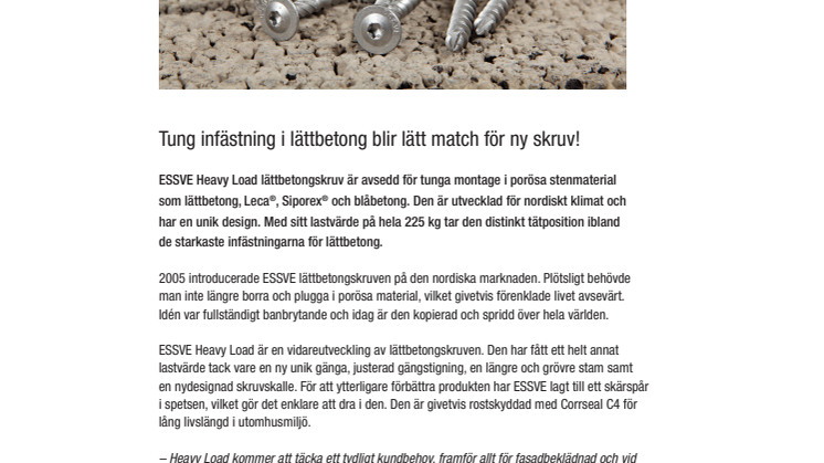 Tung infästning i lättbetong blir lätt match för ny skruv!