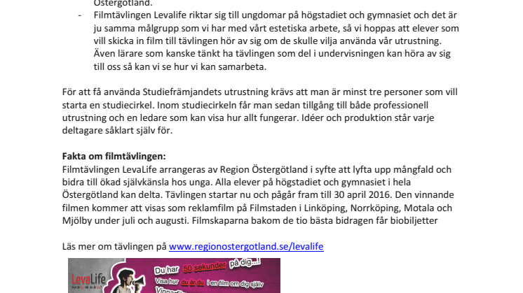 Studiefrämjandet stöttar filmtävling i regionen