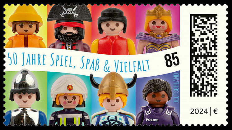 Die Sondermarke „Spielfiguren“ zeigt bunte Auswahl von ikonischen PLAYMOBIL-Figuren