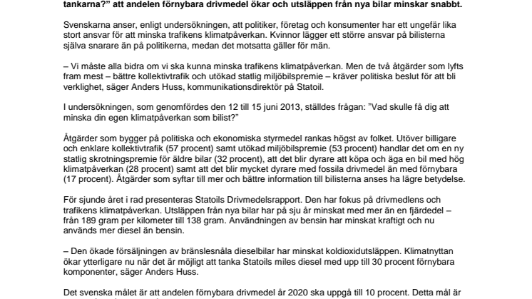 Ny Sifo: Bättre kollektivtrafik och utökad miljöbilspremie viktigast för att minska trafikens klimatpåverkan 