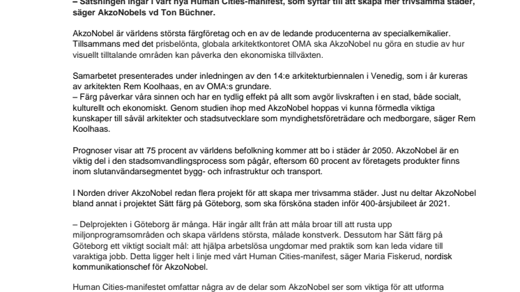 AkzoNobel finansierar forskning kring stadsomvandling
