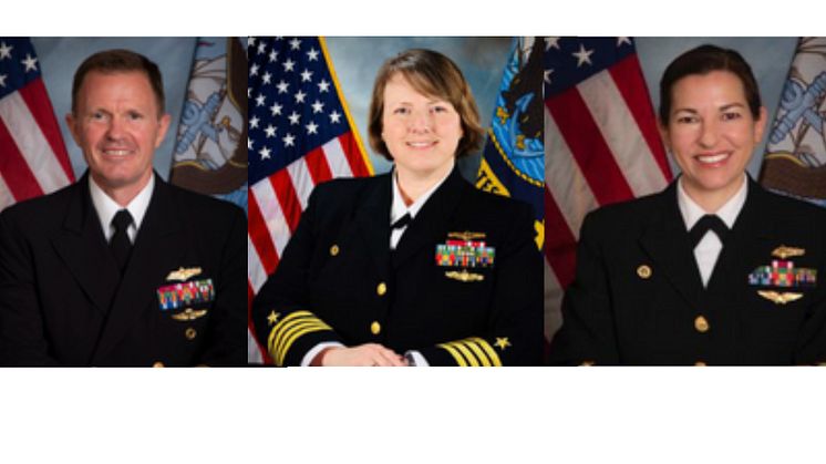 L-R Rear Admiral Piret, Captain Christi Montgommery, Captain Kate Hermsdorfer