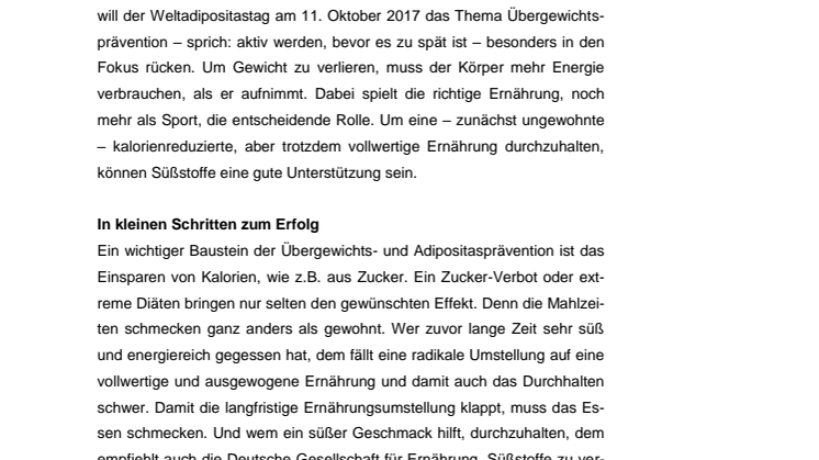 Weltadipositastag : Gewicht verlieren- Süßstoffe können den Einstieg ins Abnehmen erleichtern