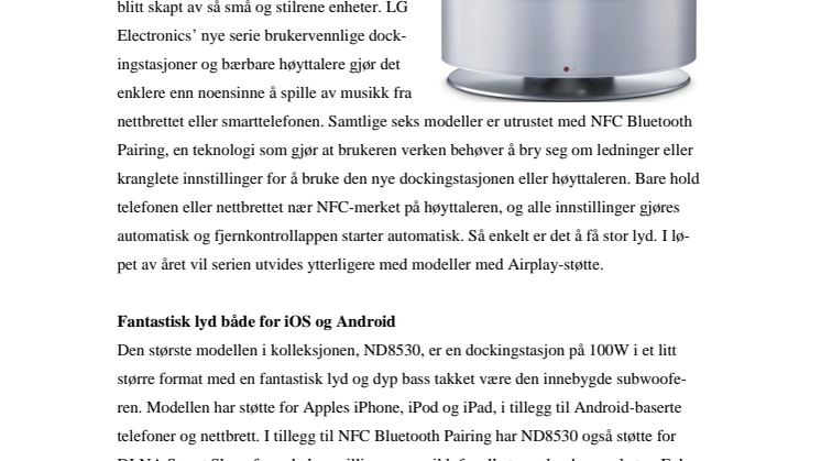 LGS VÅRKOLLEKSJON: HØYTTALERDOCKINGER MED STOR LYD I LITE FORMAT 